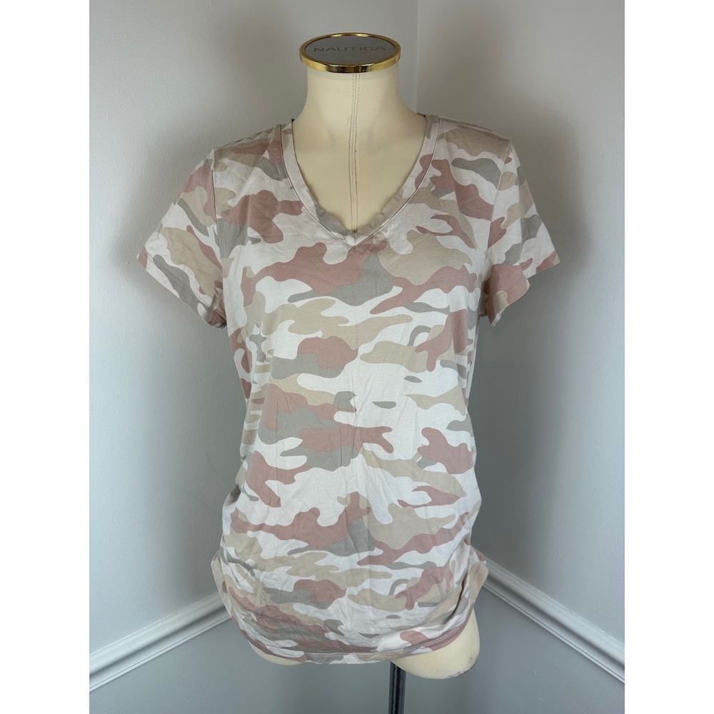 OLD NAVY Maternity Pink Camo V-Neck Short Sleeve Tee Shirt | Size XL